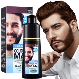 Men's Hair Mustache & Beard Dye for Gray Hair Coverage - Natural Black Color in 5 Minutes, Easy Application Shampoo for Facial Hair 200ml (Dark Brown)