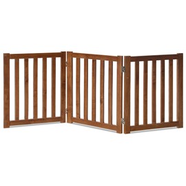 LZRS 3-Panel Wooden Free Standing Foldable Dog Gate Indoor – 24" High,Step-Over Safety Pet Gate for Doorways, Stairs, Hallways, Indoor Dog Barrier for Small to Medium Dogs & Puppies, Oak