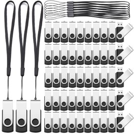 Aoriher 50 Memorias USB 2.0, Memorias USB Portátiles con Cordones, Unidades Flash Giratorias Memorias USB para Oficina Escuela Almacenamiento de Datos (Negro, Plata, 2 GB)
