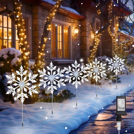 Brightown Snowflake Lights Outdoor, 2 Sets Total 20 Large Snowflake Christmas Pathway Lights, Christmas Decorations Outside Yard Sidewalk Walkway Driveway Marker Stake, White