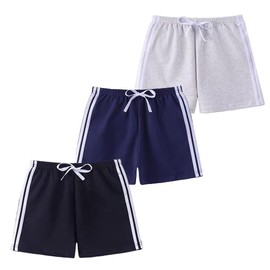 FedMois Pack of 3 Children's Boys' Cotton Shorts, Black, White and Grey, 7 - 8 years