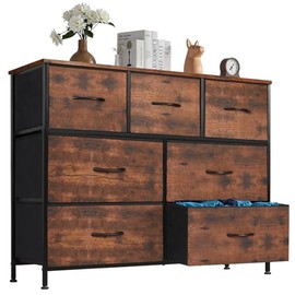 DUMOS TV Stand Dresser for Living Room Bedroom with 7 Fabric Drawer, Entertainment Center Chest Storage Organizer Units for Clothing, Closet, Cabinet, Living Room Furniture, Rust Brown