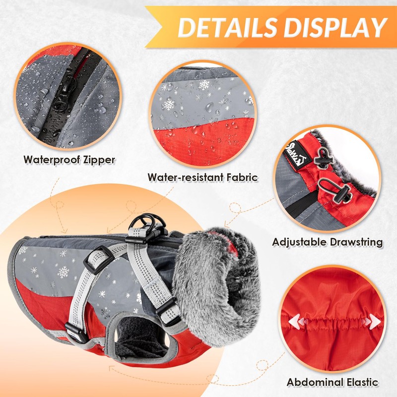 SlowTon Dog Jacket with Harness Built in - Waterproof Fleece