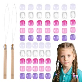YBEATY 98 PCS Pink Hair Beads Set Braids Clear Beads Crafts Valentines Plastic Bracelets Making Quick Braids Beads Colored Hair Accessories for Girls Women Dreadlocks Pony Tails Jewelry Making