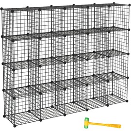 TUMUCUTE Wire Storage Cubes, Metal Storage Shelves Bookshelf, Stackable Modular Closet Organizer for Bedroom Living Room, Office, Black (20-Cube, Iron)