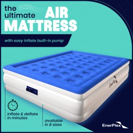 EnerPlex Twin Air Mattress with Built-in Pump - 16 Inch Double Height Inflatable Mattress for Camping, Home & Portable Travel - Durable Blow Up Bed with Dual Pump - Easy to Inflate/Quick Set Up﻿