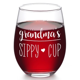 Futtumy Grandma’s Sippy Cup Stemless Wine Glass, Grandma Wine Glass, Grandma Christmas Gifts from Grandkids, Mothers Day Gifts for Grandma, Grandma Gifts for Grandmother New Grandma Nana Mimi