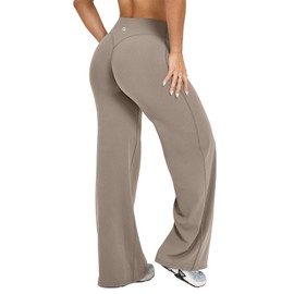 OQQ Yoga Pants Women High Waist Stretch Casual Soft Straight Leg Bottoms Taupe
