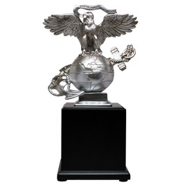 Military Gift Shop USMC 3D Eagle Globe & Anchor Statue with Wooden Base - Showcase of Marine Corps Pride - Marine Corps Gifts | USMC EGA Statue