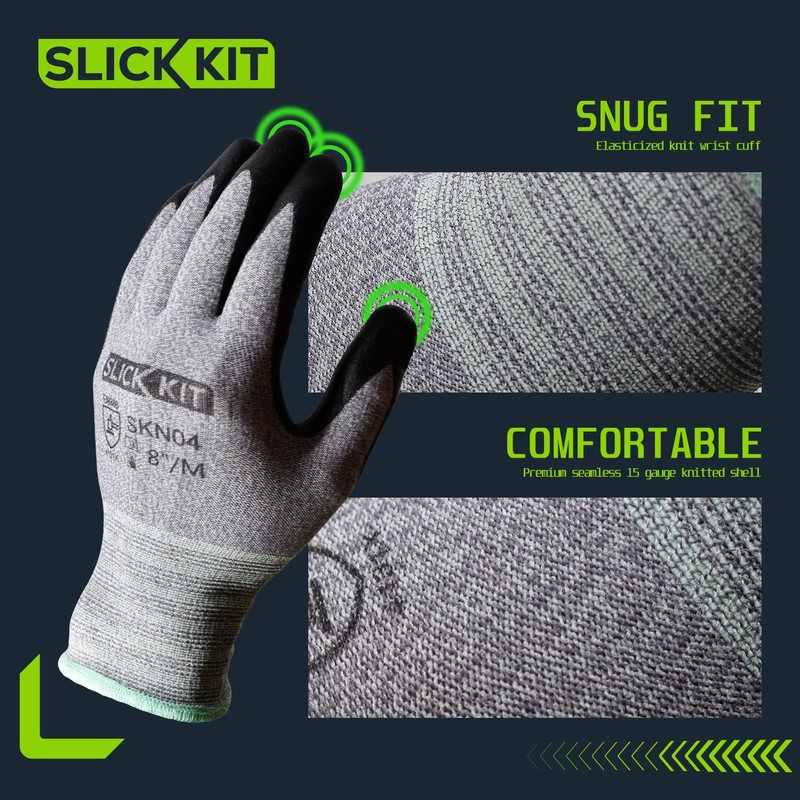 SLICK KIT Work Gloves MicroFoam Nitrile Coated, for Men and