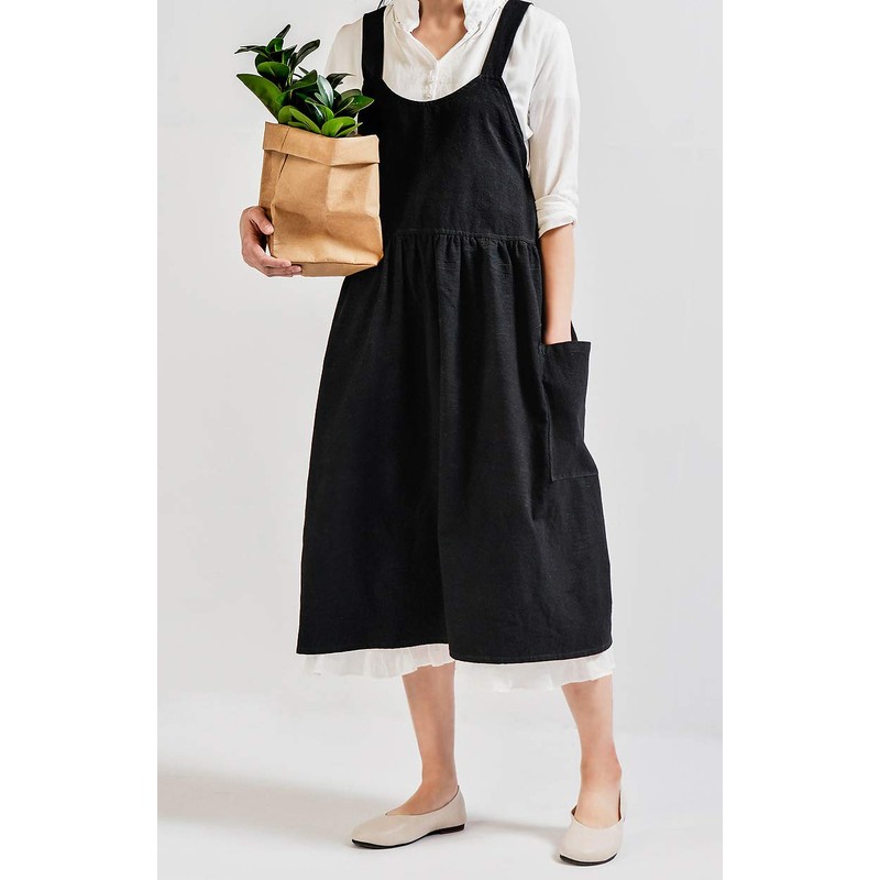 NASSIA Women's Apron One-Piece Long Linen, Shoulder Bag, Cafe Store,