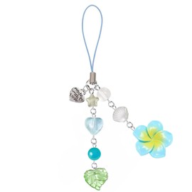 Agromusk Hibiscus Flower Phone Charms,Cute Y2K Hawaiian Tropical Flowers Artificial Cell Phone Straps Aesthetic Star Heart Beaded Summer Flower Beach Accessories Kawaii Decor for Women(Blue)
