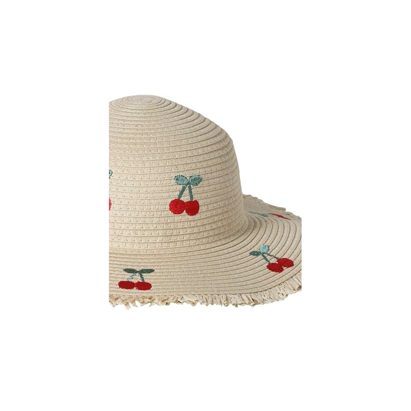 VERTBAUDET Girls Paper Straw Embroidered Cherry Hat, Off-white