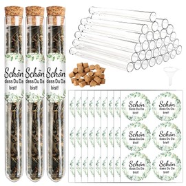 Schön dass du da bist Guest Gifts 30 Pieces Test Tubes with Corks and Stickers for Wedding Gift Guest Gift for Wedding Christening Communion Confirmation Birthday