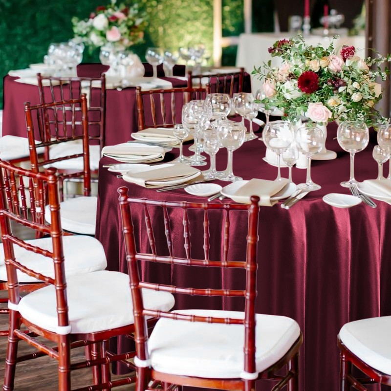6 Packs Satin Tablecloth 120 inch Burgundy Round Tablecloths, Overlay