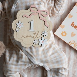 Baby Monthly Milestone Sign,1-12 Monthly Baby Milestone, Month Milestone Baby Girl, Baby Months Milestone, Newborn Photography Props Double-Sided (B12)