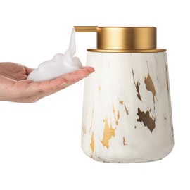 Enra Ceramic Gold Foaming Soap Dispenser,12 oz Marble Foam soap Dispenser Bathroom Refillable Hand Soap Dispenser for Bathroom Kitchen with Easy-to-Press Pump (Glod Foam Type)