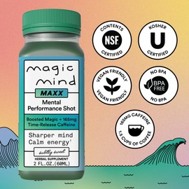 Magic Mind MAXX Energy and Focus Drink Shots - Stress Relieving, No Jitters, Ashwagandha, Vitamin B12, Vitamin C, Matcha Green Tea, Functional Mushrooms 165mg Caffiene - 2 FL Oz (15 Pack)