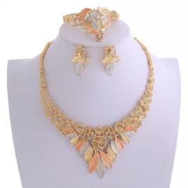 neXxtten New Gold Plated Metal Necklace Bracelet Earring Set YNK102-3T