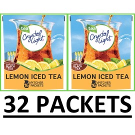 Crystal Light 32 Packets Crystal Light Peach Iced Tea, Lemon Iced Tea OR Light Lemonade Mix - 32 Packets Lemon Iced Tea