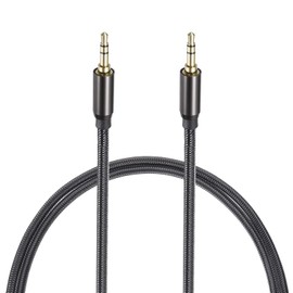 sourcing map 3.5mm Aux Cable, 16 ft 3 Pole Nylon Braided Male to Male Audio Wire, Hi-Fi Stereo Sound Audio Wire Cord for Earphones, Smart Phones, Speakers,Black