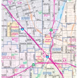 Metro Maps Orange County, CA Detailed Arterial Wall Map w/Zip Codes - Paper, 36" x 42"