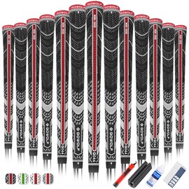 Gowolf Cross Corded Rubber Golf Grips 13 Pack, Back Rib Improved Control Multi-compound Hybrid Golf Club Grips, with Free 15 Tapes (Black(Grips+Full Kits), Midsize)