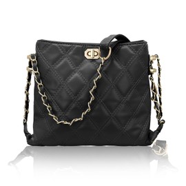 AfitLulu Women’s Cross Body Bags Fashionable Shoulder Bag Small Handbags for Women with Lock Design, Ladies Crossbody Bag Women Handbag with Diamond Pattern and Unique Shoulder Strap (Black)