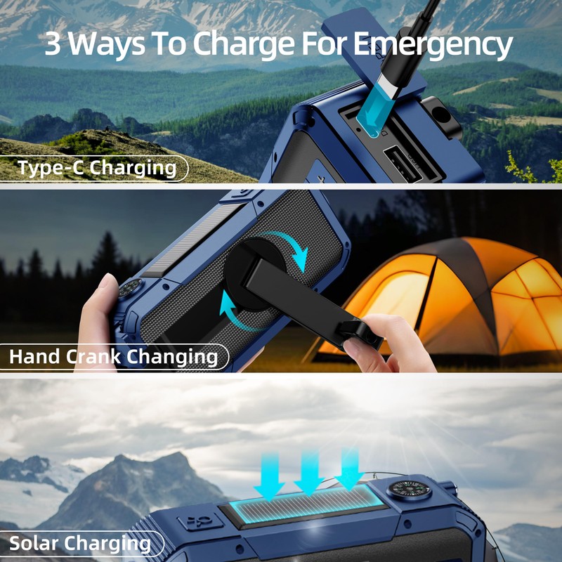Emergency Weather Radio with IPX5 Waterproof Portable Bluetooth Speaker,USB-C Solar