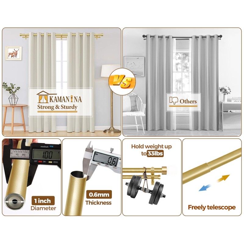 KAMANINA 1 Inch Double Curtain Rod 36 to 72 Inches