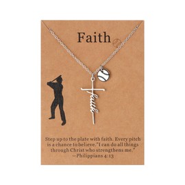 Sports Cross Pendant Necklace - Baseball Faith Cross Necklace for Women Inspiring Gift for Sports Lover