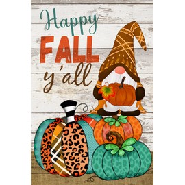 Texupday Happy Fall Y'all Gnome With Pumpkins House Flag Autumn Farmhouse Outdoor Yard Flag 28" x 40"