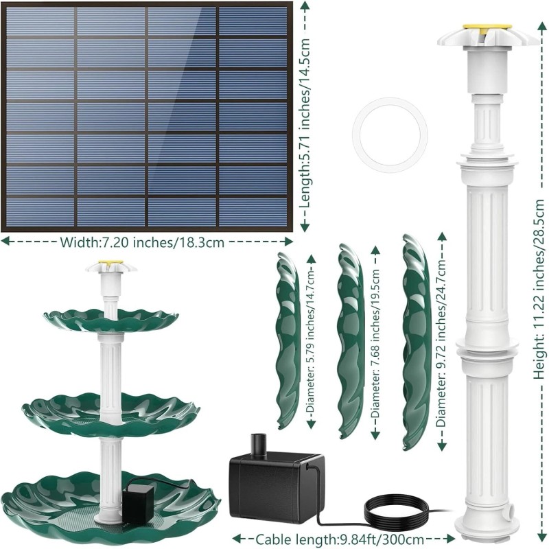 AISITIN 3 Tiered Bird Bath with 3.5W Solar Pump,for Bird