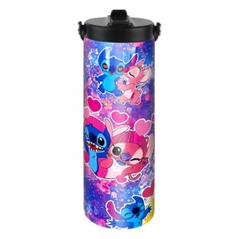 HOOKTA Stitch Stainless Steel Water Bottle, 590 ml, Stainless Steel with Handle, Sports Water Bottles with Straw, Leak-Proof, Reusable Drink Cup (Love Heart)