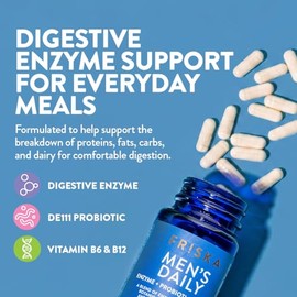 FRISKA - Suplemento Diario para Hombres con Enzimas Digestivas y Probióticos - Cápsulas con Vitaminas B6 y B12 - Apoyo Digestivo Natural - 30 Cápsulas