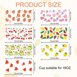 NICENEEDED 7 Sheets UV DTF Transfer Sticker, Rub on Transfers Stickers with A Scraper, Fruit Theme Waterproof Transfer Stickers for 16OZ Libbey Glass Cups Crafting DIY