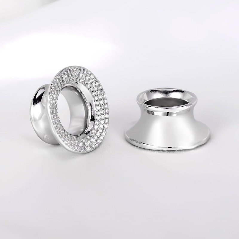 Vankula 2PCS Cubic Zirconia Ear Tunnels Plugs 316L Stainless Steel