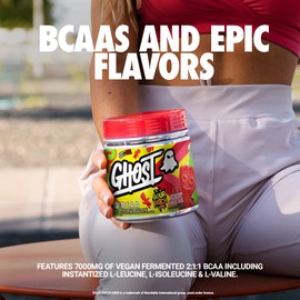 GHOST GHOST BCAA Amino Acids, Sour Patch Kids Redberry - 30 Servings - Sugar-Free Intra and Post Workout Powder & Recovery Drink, 7g BCAA C Supports Muscle Growth & Endurance- Soy & Gluten-Free, Vegan