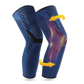yeloumiss Full Leg Compression Sleeve 1 Pair Long Knee Braces for Women and Men Knee Support with Non Slip Silicone for Sports Running Arthritis Meniscus Tear Knee Pain (Navy Blue, Large)