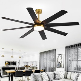 Breezary Gold & Black Ceiling Fans with LED Lights, 70 Inch 8-Blade Ceiling Fan Remote Control, Industrial Ceiling Fan with Reversible DC Motor, Downrod Mount LED Ceiling Light for Bedroom