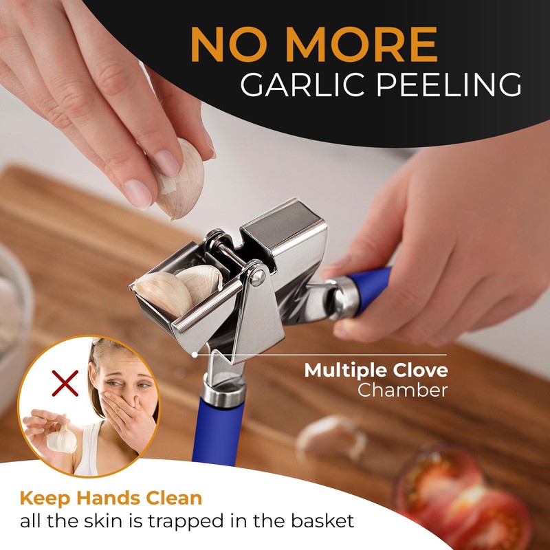 ORBLUE Garlic Press Stainless Steel - Premium Professional Grade Garlic