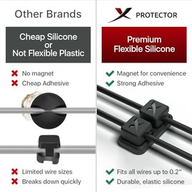 X-Protector Portacables magnéticos 2 pares – Clips de cable premium – Soporte autoadhesivo para cable para coche y hogar – Organizador de cables para computadora y otros electrodomésticos – Negro
