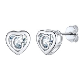 Initial Heart Stud Earrings for Women Sterling Silver with Fully Zirconia Tiny Letter G Capital Pierced Studs Name Jewellery