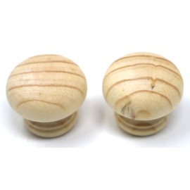 fiXte Natural Wood Cupboard Cabinet Door Knob Pine Wooden Unlacquered Handle 35mm (1-3/8") (Pack of 2)