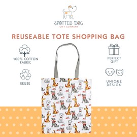 SPOTTED DOG GIFT COMPANY Canvas Tote Bag for Women, Reusable Shopping Bag, Thick Cotton Fabric Grocery Bag with Long Handles, Foldable with Dogs Design, Gifts for Dog Lovers Owners 38 x 42 cm