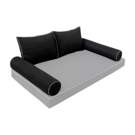 *COVER ONLY* Style1 Outdoor Bolster Back Pillow Covers Contrast Trim Queen-AD109