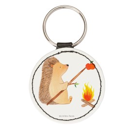 Mr. & Mrs. Panda Round Key Ring Hedgehog Grilling - Gift, Animal Motifs, Animals, Good Mood, Meaning of Life, Goals, Bag Pendant, Motivation, White