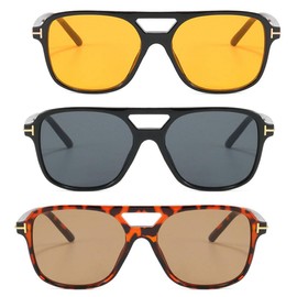 Azoxus Women Vintage Aviator Sunglasses 3 Pack Retro 70s Trendy Oversized Square Tinted Eyeglasses UV400 Black, Brown, Tortoise