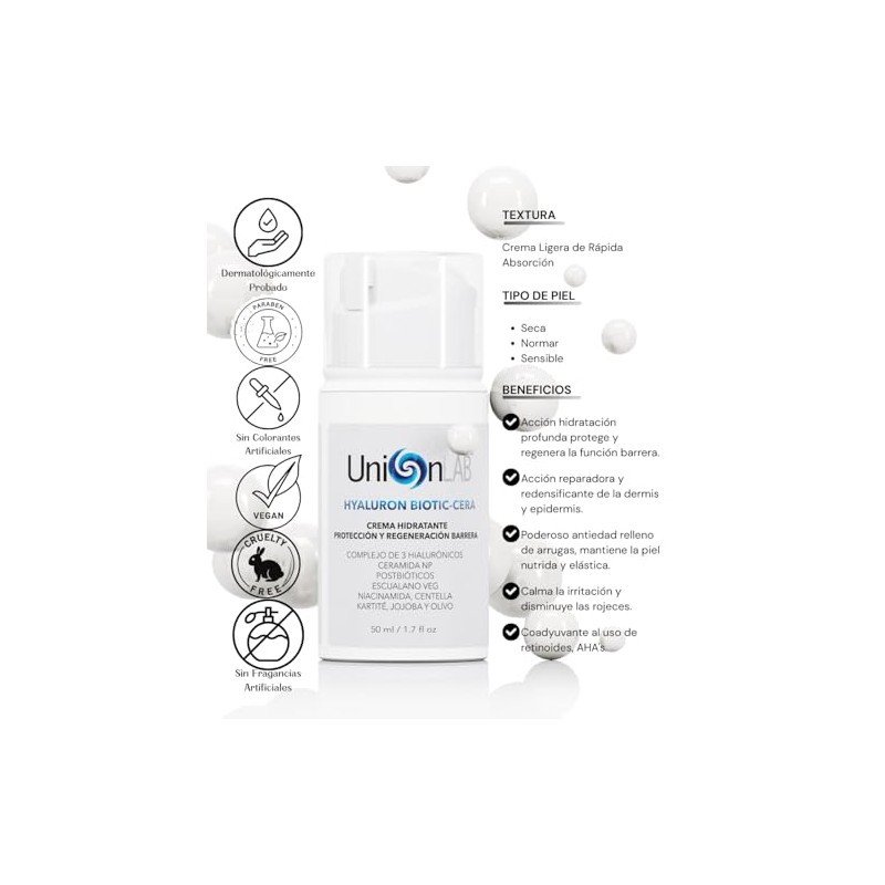 Hyaluron Biotic Cera Crema Hidratante Facial Protección Regeneración Función Barrera