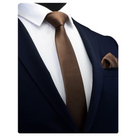 Gusleson Dark Brown Skinny Tie Solid Ties for Men Thin Slim Necktie and Pocket Square Set (UK0754-31)